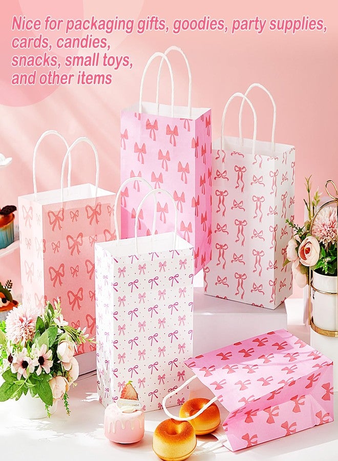 Geyoga 48 Pcs Valentines Pink Bow Paper Gift Bags Pink Party Favor Coquette Goodie Candy Bags with Handle for Bestie Best Friends Birthday Wedding Bridal Party Supplies - Image 4